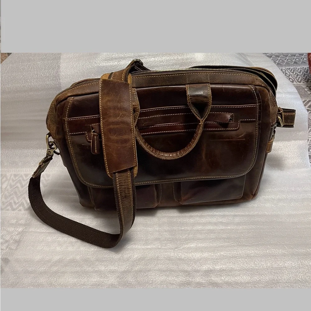 Vintage Kattee Genuine Leather Briefcase Messenger Bag - Brown - Full Size